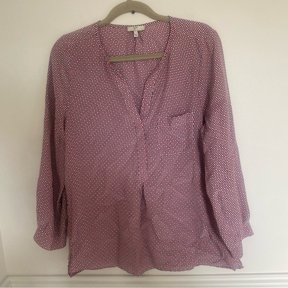 Joie Venicia 100% Silk Geometric Square Blouse in Navy Red Medium - Picture 1 of 6